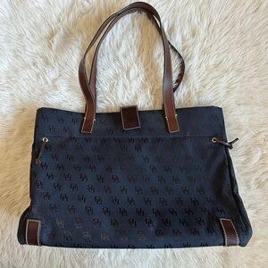 Dooney & Bourke Elegant Navy and brown Tote Bag canvas and leather Large